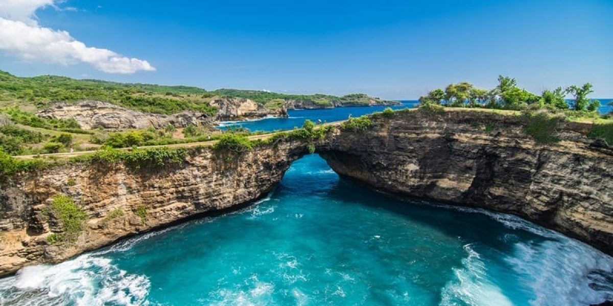 Panoramic view of broken beach in Nusa Penida, Bali, Indonesia.